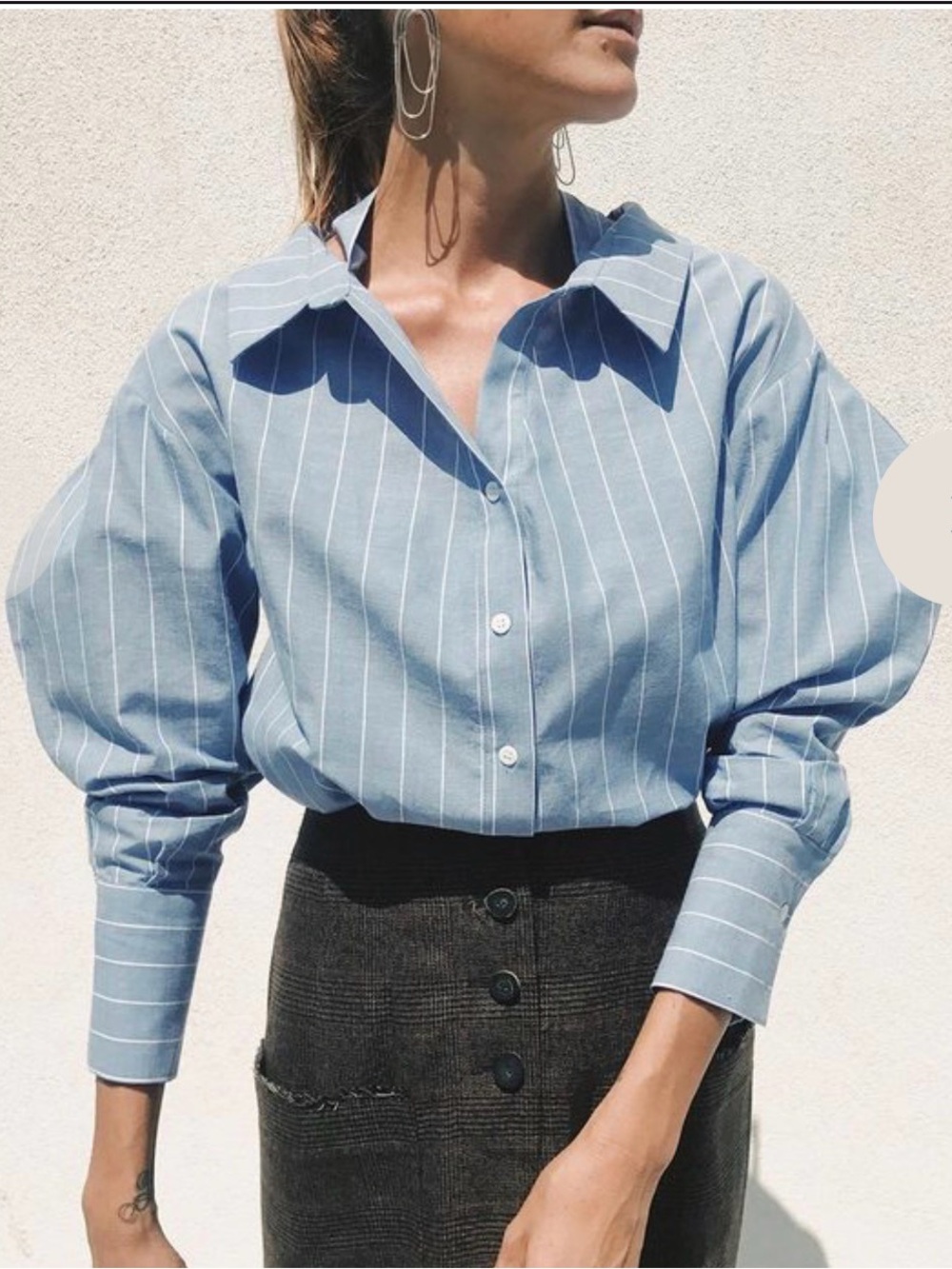 Rejina Pyo Rosa Shirt Size Small - Blue Pinstripe Puff-Sleeve Button Down